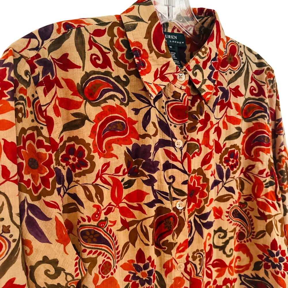 Lauren Ralph Lauren Paisley Floral Blouse Women's Medium Career Preppy Classic